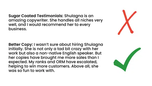 Copywriting Tip #6: Cut sugary testimonials - bedeol